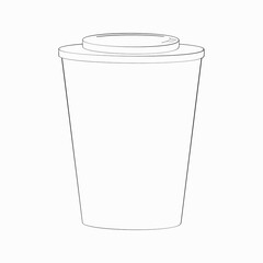 A jpeg illustration of a paper cup with a cap isolated on white background. Suitable for prints, wraps, wallpapers, templates, as a coloring page for kids and adults.