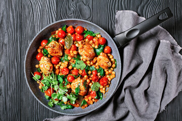 Indian chickpea and chicken curry, top view