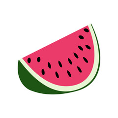 An outline jpeg illustration of a watermelon piece isolated on white background. Designed in red and green colors for prints, wraps for kids and adults.