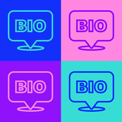 Pop art line Bio green healthy food icon isolated on color background. Organic product. Healthy food sticker. Vector