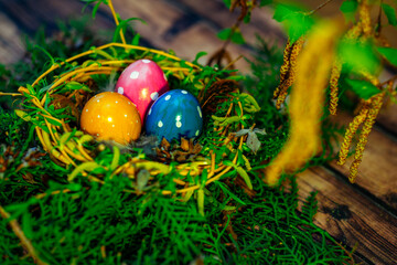 easter eggs in a basket, easter eggs in a nest, holiday, pass, sunday, easter egg, easter cake, egg, eggs, bright easter holiday, nest, holy easter, bright sunday, food, christ's day, easter, colorful