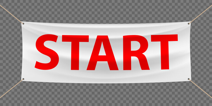 Red start banner. Template isolated on a transparent background.