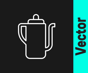 White line Traditional Chinese tea ceremony icon isolated on black background. Teapot with cup. Vector