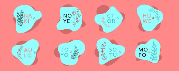 Collection of floral round icons in warm colors isolated. Borders decorated with hand drawn delicate flowers, branches, leaves, blossom.vector.