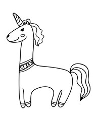 Black line Unicorn for coloring book or page