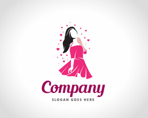 happy women beauty model dress shop logo art design illustration