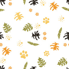 Bright colorful seamless pattern with exotic animals.Cute tigers. Nature jungle pattern. Childish style.Symbol of 2022