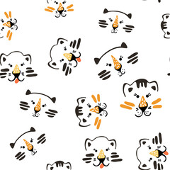 Bright colorful seamless pattern with exotic animals.Cute tigers. Nature jungle pattern. Childish style.Symbol of 2022