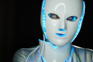 Portrait of futuristic robot. Concept of future technology.