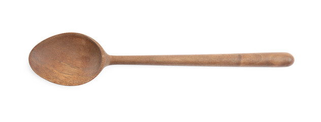 Handmade wooden spoon isolated on white, top view