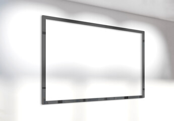 Black horizonal frame Mockup hanging on wall. Mock up of a billboard in modern concrete office interior 3D rendering