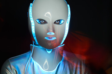Portrait of futuristic robot. Concept of future technology.