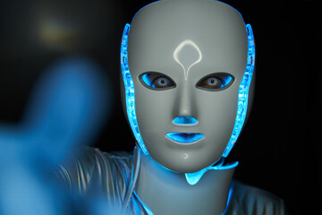 Portrait of futuristic robot. Concept of future technology.