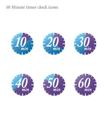 Simple 10,20,30,40,50,60 minutes timer clock icon