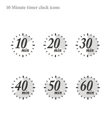 10,20,30,40,50,60 minutes timer clock vector icon