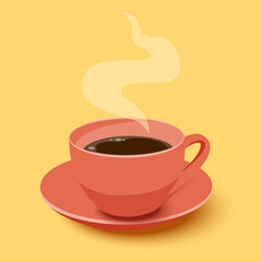 Cup of fresh coffee. Decorative design for cafeteria, posters, banners, cards