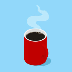 Red coffee mug with steam isometric view