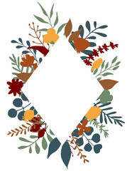 autumn fall floral twigs branches flowers frame arrangement, isolated vector illustration
