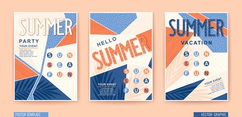Obraz na płótnie Canvas Set of modern Summer posters. Seasonal holiday, vacation, party and fun. Vector banners