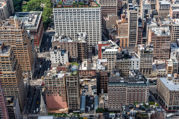 Aerial View of Manhattan.. Residential blocks from above. Travel to New York City, business and economy concepts