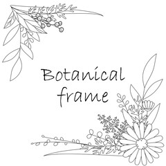 Botanical frame illustration. Invitation or greeting card templates (white background, vector, cut out)