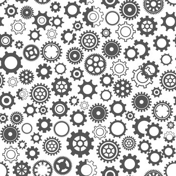 Seamless pattern with the image of various gears. Vector illustration.