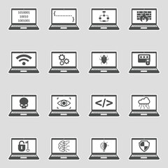 Computer And Laptop Icons. Sticker Design. Vector Illustration.