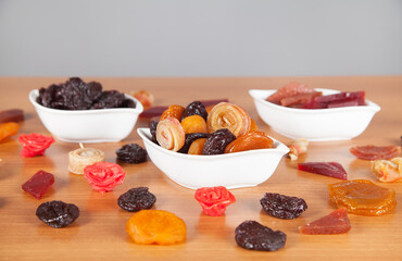 Beautiful and delicious dried fruits on the table.