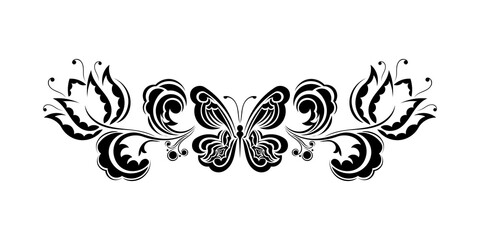vector floral ornament with butterfly, element for design