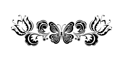 vector floral ornament with butterfly, element for design