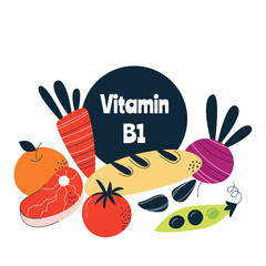 The main food sources of vitamin B1. Healthy food concept.