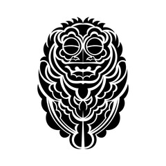 Mask face tattoo ornament maori style. African ritual traditional mask. Totem vector design. Decor from Polynesia and Hawaii, tribal folk art background.