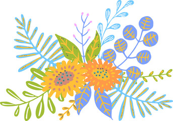 colorful floral flowers branches twigs bouquet, isolated vector illustration