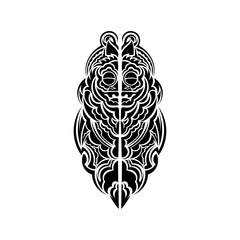 Mask face tattoo ornament maori style. African ritual traditional mask. Totem vector design. Decor from Polynesia and Hawaii, tribal folk art background.
