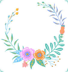 Fototapeta na wymiar colorful floral flowers branches twigs wreath, isolated vector illustration