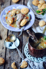 Rabbit stew with black pepper dumpling.style rustic