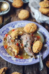 Rabbit stew with black pepper dumpling.style rustic