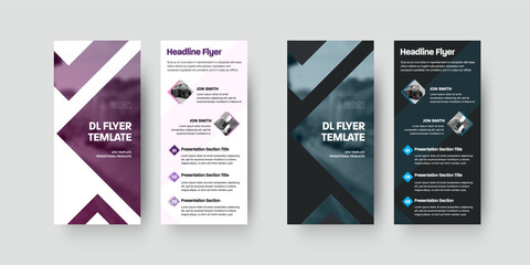 Vector dl flyer template with color design isolated on white and black background. Set