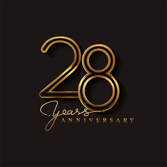 28 Years Anniversary Logo Golden Colored isolated on black background, vector design for greeting card and invitation card