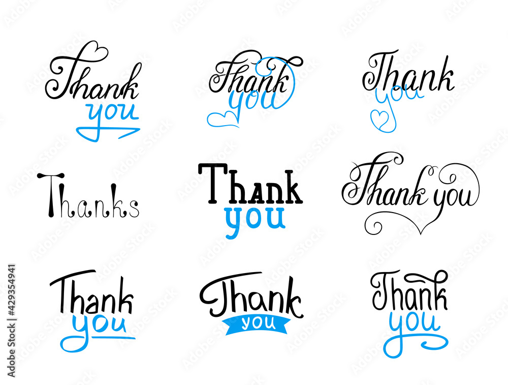Poster calligraphic lettering script with black, blue elements on white background. set