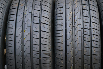New black car tires close-up