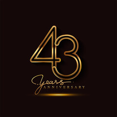 43 Years Anniversary Logo Golden Colored isolated on black background, vector design for greeting card and invitation card