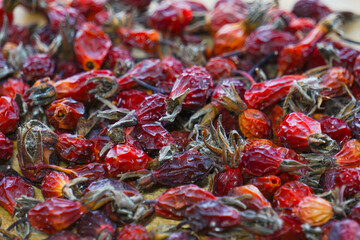 Dry rosehip berries for folk medicine