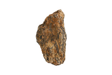 Isolated stibnite or antimonite sulfide mineral on white background. There is noise and grain caused by the texture of the stone. 