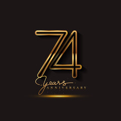 74 Years Anniversary Logo Golden Colored isolated on black background, vector design for greeting card and invitation card
