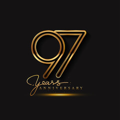 97 Years Anniversary Logo Golden Colored isolated on black background, vector design for greeting card and invitation card