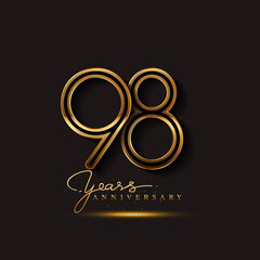 98 Years Anniversary Logo Golden Colored isolated on black background, vector design for greeting card and invitation card