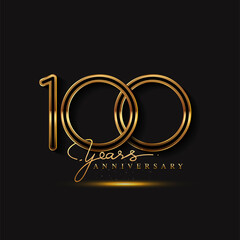 100 Years Anniversary Logo Golden Colored isolated on black background, vector design for greeting card and invitation card