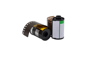 Double roll of 135 film or 35 mm film for color prints isolated on white background with clipping path.