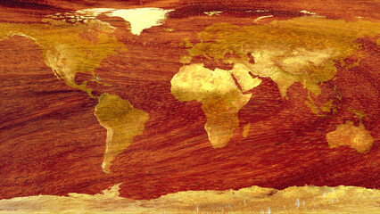 wold map made by red hard wood texture surface